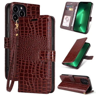 For iPhone 16 Pro Max 15 14 13 12 11 XR XS  Crocodile Pattern Wallet Phone Cover - Image 1 of 4
