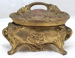 Art Nouveau Vintage Jewelry Casket Gilded Metal Trinket Box by B. W. - Picture 1 of 7