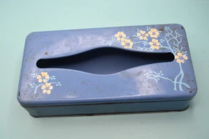 Ransburg Metal Tissue Box Cover blue white flowers vintage - Picture 1 of 7