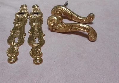 Poignées et Plaques vintage de Porte bronze Laiton Louis XV style - Photo 1/4