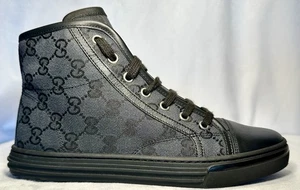 New Gucci Logo High Top Black Sneakers Women's 6.5 W/COA - Bild 1 von 17