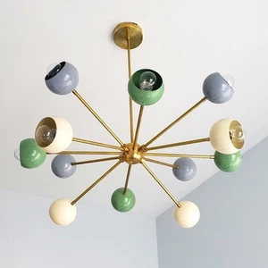 12 Light Brass Chandelier – Mid Century Modern Ceiling Light Fixture – Handmade - Picture 1 of 2