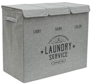 3 Fächer Wäschekorb mit Deckel - 84L Wäschesammler Faltbar - 60x30x50 Wäschebox - Bild 1 von 10