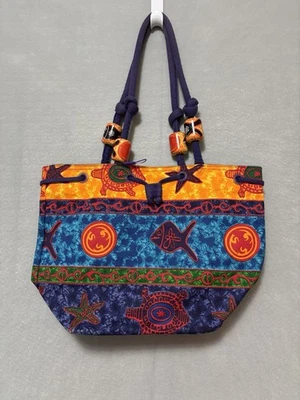 Bolso de Mano Grande de Playa Sun n Sand Tropical Tortuga/Peces/Estrella Púrpura y Naranja Foto 1 de 4