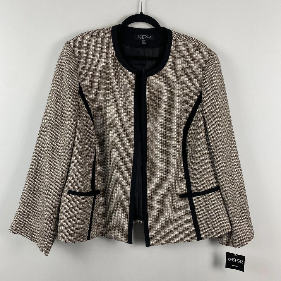 Chaqueta Kasper Mujer Talla 20W Blazer Tweed Metálico Borde Negro Foto 1 de 4