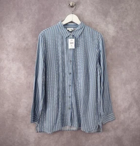 J. JILL Blouse Womens MP Button Up Long Sleeve Collared Blue Stripe Business NWT - Picture 1 of 7