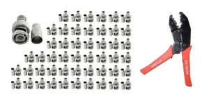 50 pcs BNC Male Connector Crimp On Type Siamese RG59 Cable + 1 pc Crimping Tool - Picture 1 of 10
