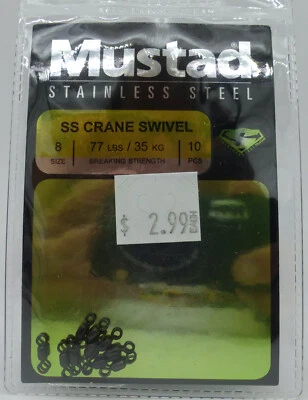 Grúa Mustad Giratoria Tamaño 8 Acero Inoxidable 77lb Paquete de 10 Foto 1 de 2