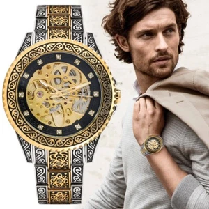 Forsining Mens Mechanical Watch Skeleton Dial Vintage Silver/Gold Watches Luxury - Picture 1 of 14