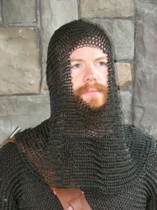 Black Butted Chain Mail Coif Mild Steel Chainmail Hood Black Finished Armour - Picture 1 of 2
