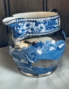 Vintage Wedgwood Fallow Deer Creamer Platinum Trim  Blue Silver England- - Picture 1 of 12