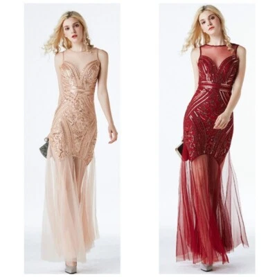 Sexy Vestido de Noche Largo de Lujo para Mujer Lentejuelas Aleta Años 20 Gran Disfraz de Gatsby Foto 1 de 4