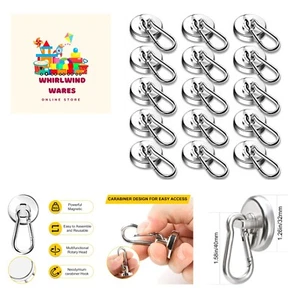Magnetic Hooks, 110LBS Heavy Duty Neodymium Magnetic Hooks with Swivel Carabi... - Picture 1 of 7