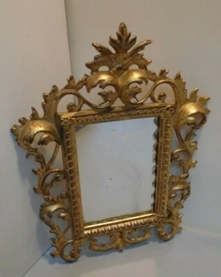  Marco de fotos de hierro fundido Art Nouveau ornamentado de pie con espejo de 12" de alto vintage Foto 1 de 4