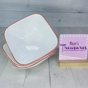 Corelle HAPPY DAYS Bruch Spanfest Roter Rand Quadratisch Suppe Müslischalen Set 3 - Bild 1 von 17