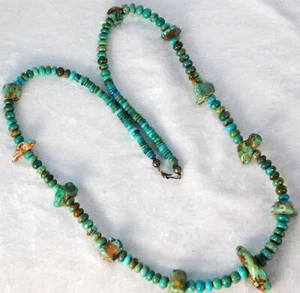 Vintage Pawn Navajo Heishi Royston Turquoise Sterling Bead Necklace 32" 100gs - Picture 1 of 16