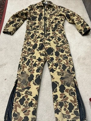 Vtg Cabellas Duck Camouflage Hunting Fishing Outdoors Camo Coveralls Med Tall - Image 1 of 4