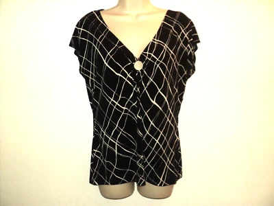 Liz & Co. Sleeveless Top Women's Sz L Black & Lt Gray Geometric V Neck Polyester - Изображение 1 из 4