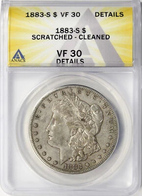 1883-S $1 Morgan Dollar ANACS VF30 Details Scratched Cleaned - Image 1 of 4