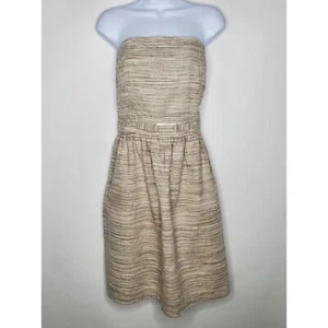 Banana Republic Womens Strapless Linen Blend Dress Size 14 Faux Belt Neutral NWT - Picture 1 of 9
