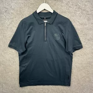 Hugo Boss Shirt Mens Large Blue Porsche Polo 1/4 Zip Racing Short Sleeve Top - Picture 1 of 10