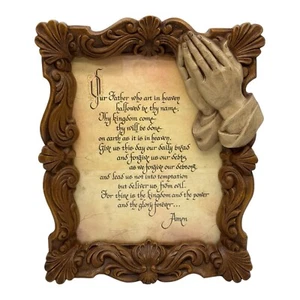 Vintage “The Lords Prayer” 3D Praying Hands Ornate Faux wood Resin Frame 13”x10” - Picture 1 of 13