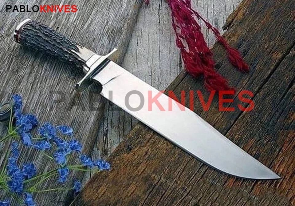 Cuchillo Bowie de Caza de Acero al Carbono Hecho a Mano Premium 15" Raro Mango de Cuerno de Ciervo Foto 1 de 1