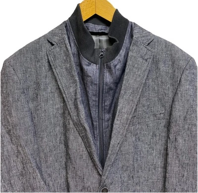 Blazer Angelo Litrico Gris Espiga Cremallera Cuello Inserto Talla 50 Lino/Algodón Foto 1 de 4