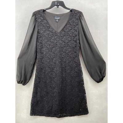 Vestido Connected Apparel para mujer talla 4 negro funda manga larga transparente encaje lentejuelas Foto 1 de 4