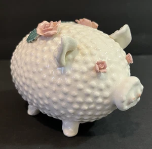 Lefton Hobnail Sparschwein weiß rosa Rosen Mid Century Modern Vintage 1950’s - Bild 1 von 11