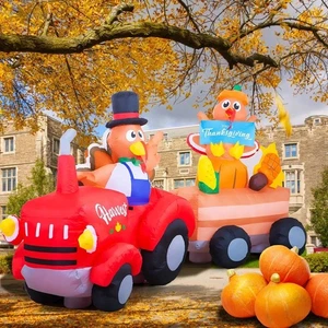 8FT Thanksgiving Inflatables Fall Outdoor Decorations, Lighted Blow Up Tracto... - Picture 1 of 8