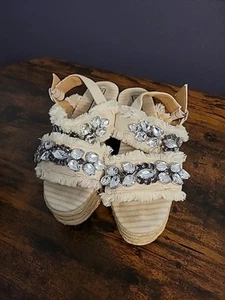 Zara Jeweled Sandals Espadrille 7.5 very Sparkly no missing Stones preowned - Picture 1 of 13