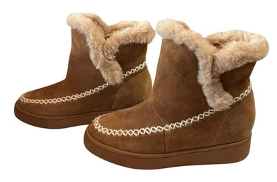 Blondo Water Proof Anida Faux Fur-Trim Suede Wedge Boots Women Shoes Brown Sz 9 - Image 1 of 4