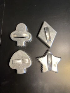 4 Vintage Scalloped Aluminum Cookie Cutter Metal Spade Club Diamond Star Handles - Picture 1 of 5