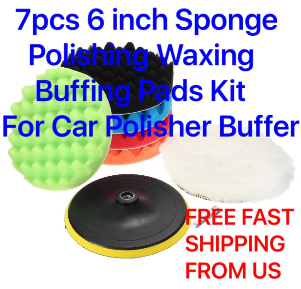 7pcs 6 inch Sponge Polishing Waxing Buffing Pads Kit For Car Polisher Buffer - Image 1 of 1