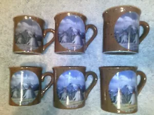 Vintage Coffee Mugs Cups Teepee SET 6 Mountains Native Tea Cocoa Old Country - Picture 1 of 4
