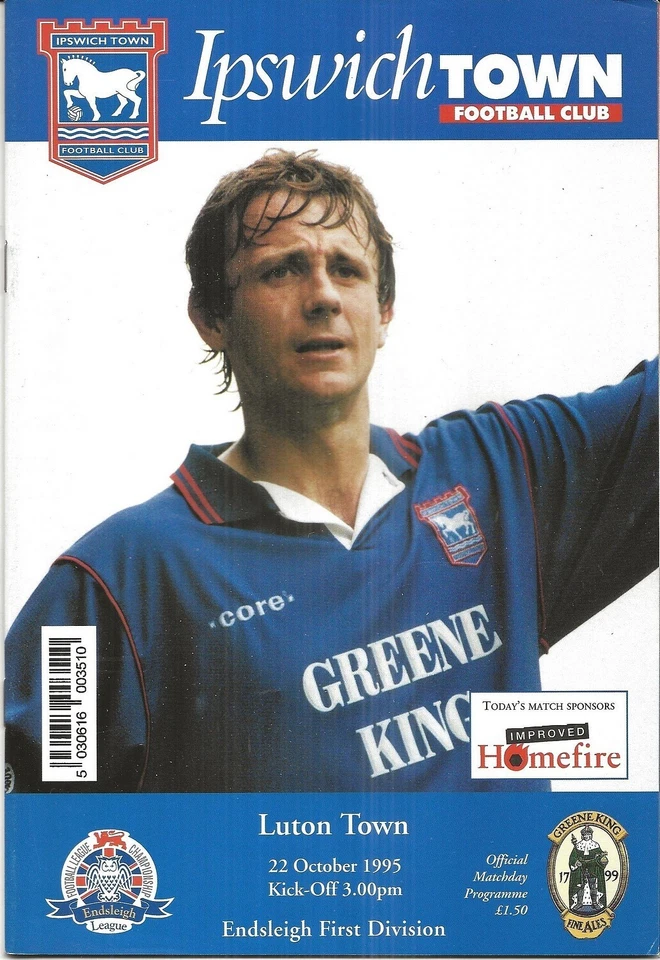 Football Programme IPSWICH TOWN v LUTON TOWN Oct 1995 - Image 1 of 1