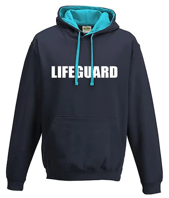 LIFEGUARDGEAR LIFEGUARD CONTRAST NAVY HOODIE + BONDI COLOURS LIFEGUARD BACK PRINT