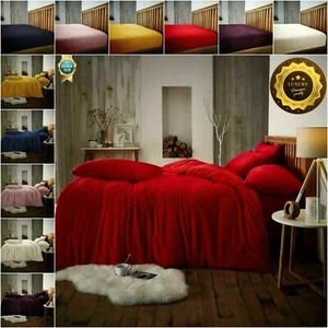 Teddy Bear Fleece Fitted Sheet OR Duvet Cover Set Sherpa Thermal Warm Bedding - Picture 1 of 16
