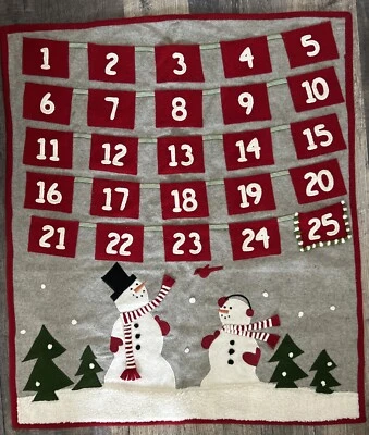 Crate & Barrel Wool Blend Christmas Drop In Pocket Advent Calendar 35x30 Snowmen - Image 1 of 4