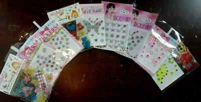 FAT-CATZ-COPY-CATZ 5 or 10 PACKS 3D BODY or NAIL ART TATTOO VAJAZZLE GEL JEWEL STICKERS STARS HEART