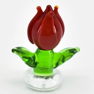 Handmade Red Tulip Flower Tiny Miniature Micro Mini Lampworking Glass Figurine - Picture 1 of 6