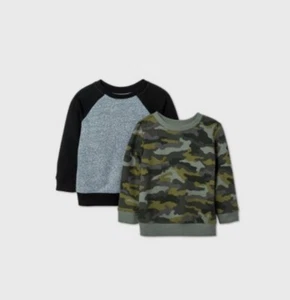 Toddler Boys' 2pk Fleece Crew Neck Sweatshirt - Cat & Jack™ Black/Green 18 mo - Picture 1 of 3