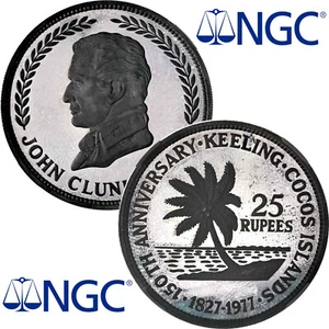 Keeling Cocos Islands 25 Rupees 1977 NGC PF67 '150th Anniversary - John. C Ross' - Picture 1 of 4
