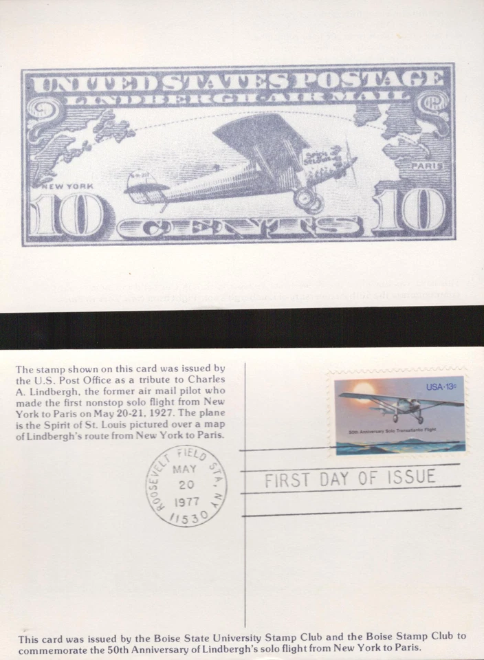 1977 FDC - Scott# 1710 - Lindbergh/Spirit St Louis - on Picture Postcard Stock - Image 1 of 1