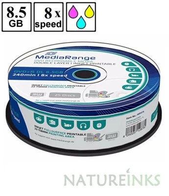 25 MediaRange Dual Layer DVD+R Double DL 8x 8.5GB Full White Printable MR474 - Image 1 of 2