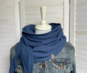XL Musselin Schal Dreieckstuch ♥ Jeans Blau ♥ Handmade ♥ Herbst Tuch - Bild 1 von 3