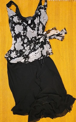 Alex Evenings Women Black Blouse Skirt Elastic Sequin Floral Two Piece Dress XL - Image 1 of 4