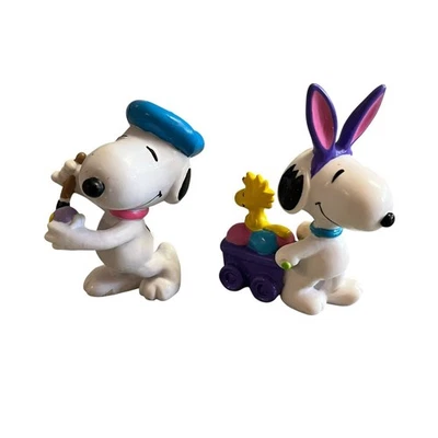Vintage Peanuts Snoopy Ostern PVC Figuren 2er Set | Applause Woodstock Hase - Bild 1 von 4