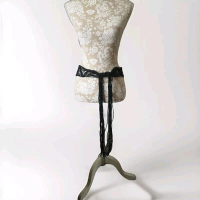 Lace Hip Tie-Belt Black Macramé  31"length & 23" Tassels Macramé Hippie 60s/70s - Image 1 of 4